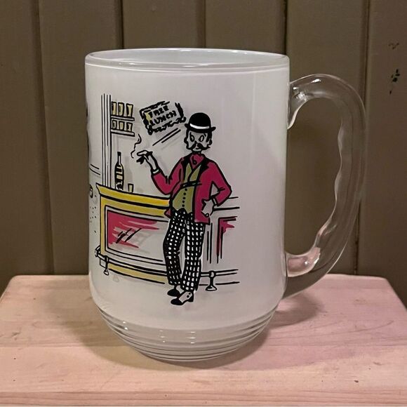 MCM Frosted Heavy Beer Mug Bar Scene Free Lunch - Picture 1 of 12